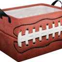 Football Storage Basket, Collapsible Waterproof Canvas Organizer Bin, Funny Rectangular Kids Toys Storage Box Rugby Sport Theme Room Decor, Shelf Baskets for Closet Bedroom Office Dorm (Red)15.5"L x 10"W x 10"H
