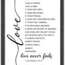 FZMHASLWW Love Is Patient Kind Wall Decor 16"11" Love Never Fails 1 Corinthians 13 Bible Verse Sign Wood Framed Wall Hanging Art (Black)
