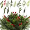 100 Pcs Artificial Pine Needles Christmas Greenery with Red Berry Christmas Floral Picks Artificial Greenery Pine Picks for DIY Garland Wreath Xmas Embellishing Home Garden Decoration