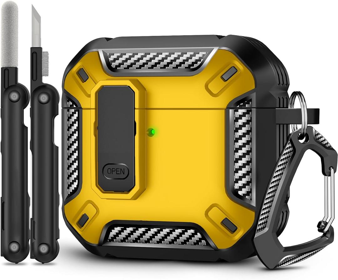 for AirPods 4 Case, Secure Lock Case Cover for Apple Airpods 4 with Active Noise Cancellation 2024, Yellow Case for Airpods 4 with Cleaner Kit and Keychain, Drop Protection