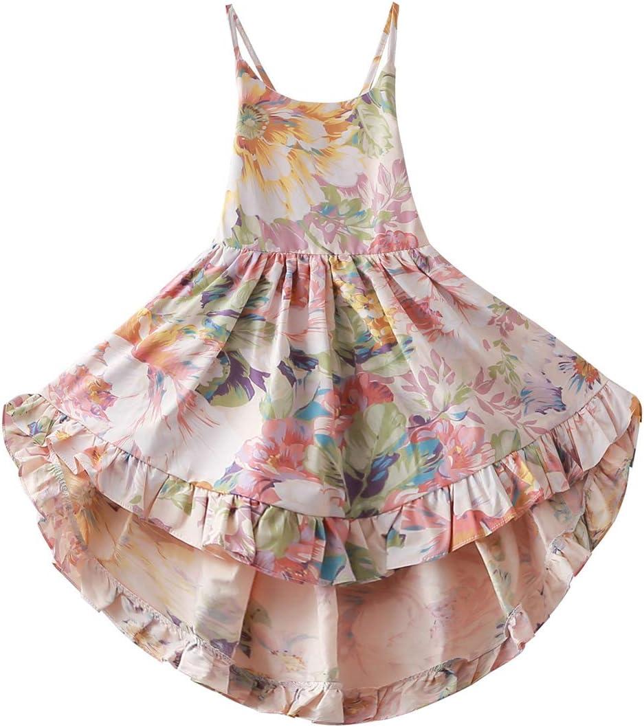 Vintage Floral Girls Dress Summer Casual Cotton Baby Dress (5T)