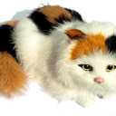 Realistic Baby Calico Cat Figurine - Lifelike Furry Kitten Statue, Plush Kitty Stuffed Animal Toy, Home Office Car Decor, Collectible Gift, Photo Prop