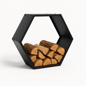 Firewood Rack Outdoor Indoor Fire Wood Rack - 30 in. Hexagon Fire Log Holder, Powder Coated Steel Heavy Duty Firewood Holder Wood Storage Rack with Cover