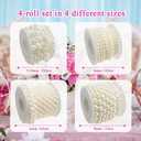 4 Rolls 76 Feet Pearls String Garland, Faux Pearl Beads Roll Strand for Crafts, Artificial Pearls Chain Trim for Wedding Party Flower Valentine Christmas Decoration, 4mm 6mm 8mm 8+3mm, Ivory