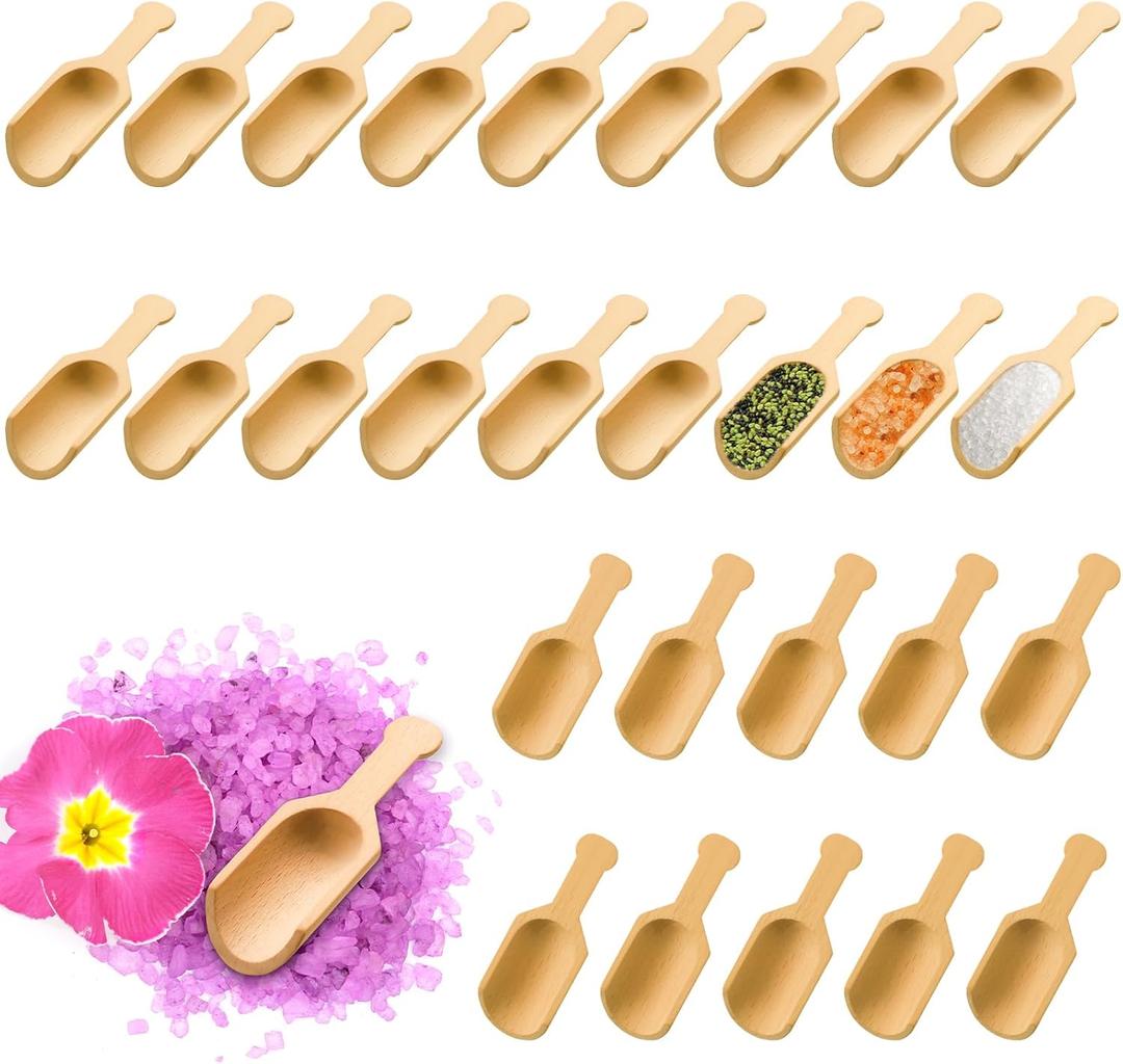 Dandat 100 Pack Mini Wooden Spoons for Jars Small Bath Salt Bamboo Spoons Bulk Small Scoop Mini Scooper Wooden Candy Spoon Washing Powder for Sugar Scrubs, Bath Salts, Cooking