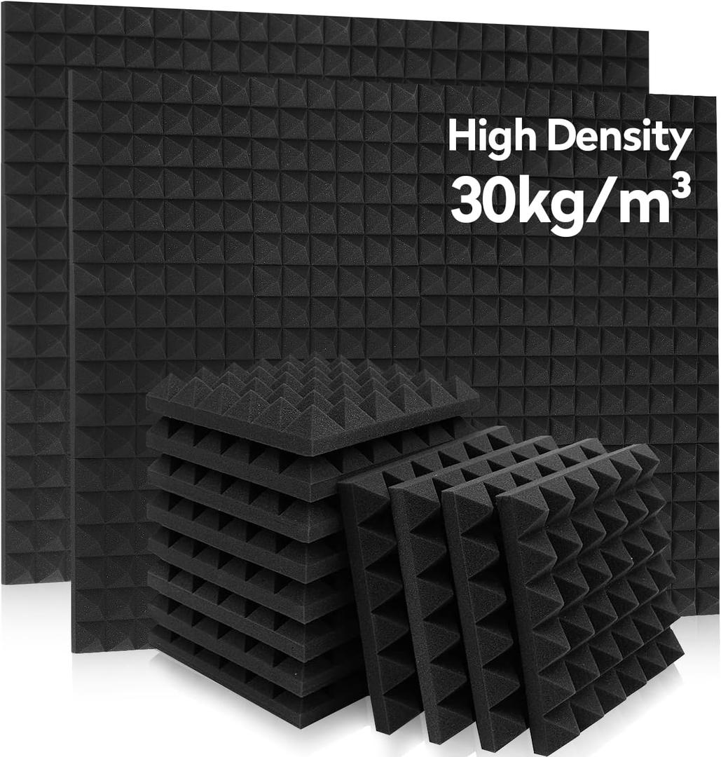 36 Pack AUSLET Acoustic Panels 12 x 12 x 2 Inches, Pyramid Sound Proof Foam Panels for Wall, High Density Black Acoustic Foam Panels,Soundproof Wall Panels (36 Pack-30kg/m3)