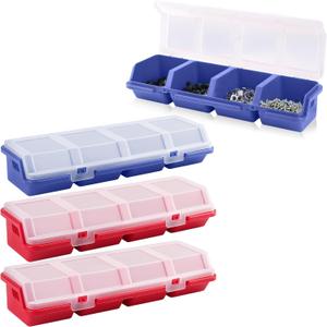 4 Pack Screw Organizer Box with Lids, 4 Compartments Tool Bin Stackable Sorting Screw Toolbox for Garage Nails Hardware Workbench Organizing Storage, Blue & Red