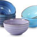 Selamica Ceramic 24 Oz Cereal Bowls Set, Deep Soup Bowls, 5.9 Inch Porcelain Kitchen Bowls for Pasta Salad Dessert Oatmeal Ramen, Microwave Dishwasher Safe, Set of 6, Gradient Blue