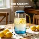 1.5L Borosilicate Glass Water Pitcher, Food-Grade PP Lid, Shatterproof Leak-Proof, Wide Mouth, Nordic Gradient Blue, Fridge Safe (EXP 04/02/28)