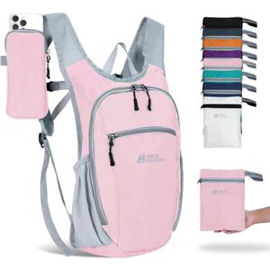 Hiking Backpack 10L/15L Small Daypack Lightweight Packable Travel Foldable Water Resistan for Women Men (Pink, 15L)