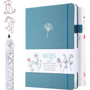 A5 Bullet Dotted Journal Notebook | 160gsm Thick Bleedproof Paper, Lay Flat Binding, 160 Numbered Pages | Hard Cover Dot Grid Notebook/Bullet Journals for Creatives & Professionals-Ginkgo leaf