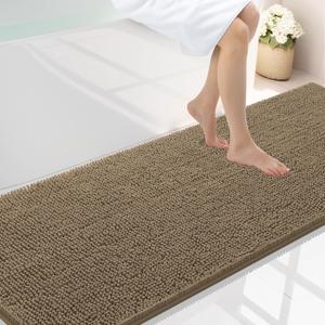 Smiry Luxury Chenille Bathroom Rugs 70x24, Extra Soft and Absorbent Shaggy Bath Mat, Machine Washable, Non-Slip Plush Carpet Runner for Tub, Shower, and Floor, Home Decor Accessories, Camel