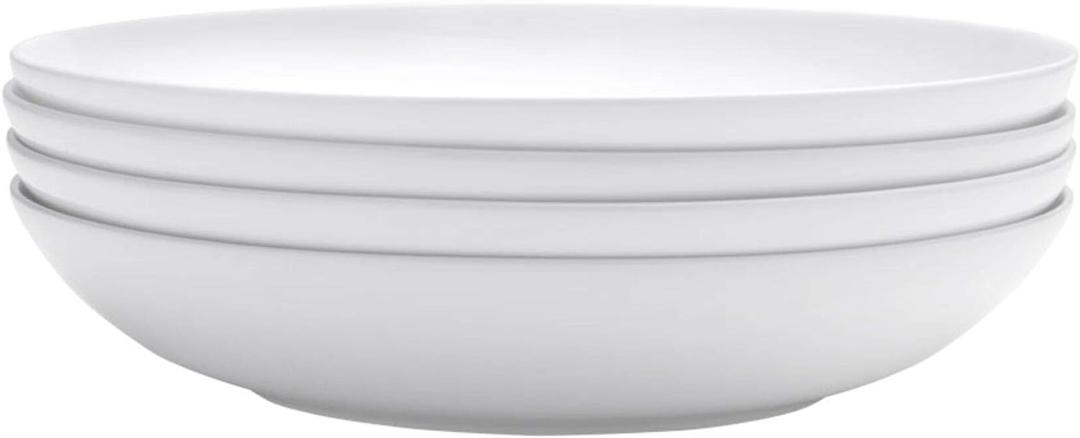 Mikasa Delray Bone China Pasta Bowls Set of 4, 9 Inch White Serving Bowls for Pasta, Salad, Soup, Lightweight and Durable Dinnerware