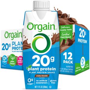 Orgain Organic Vegan Protein Shake, Creamy Chocolate - 20g Plant Based Protein, Ready to Drink, Fruits & Vegetables, Gluten Free, Kosher, No Soy or Dairy Ingredients, 11 Fl Oz (Pack of 12) (EXP 06/09/27)
