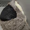 NOYAL Round Hooded Donut Dog Bed for Small & Medium Pets - Plush Fluffy Anti-Anxiety Cat Cave Bed with Cover (XLarge 31.5'', Gradual brown)