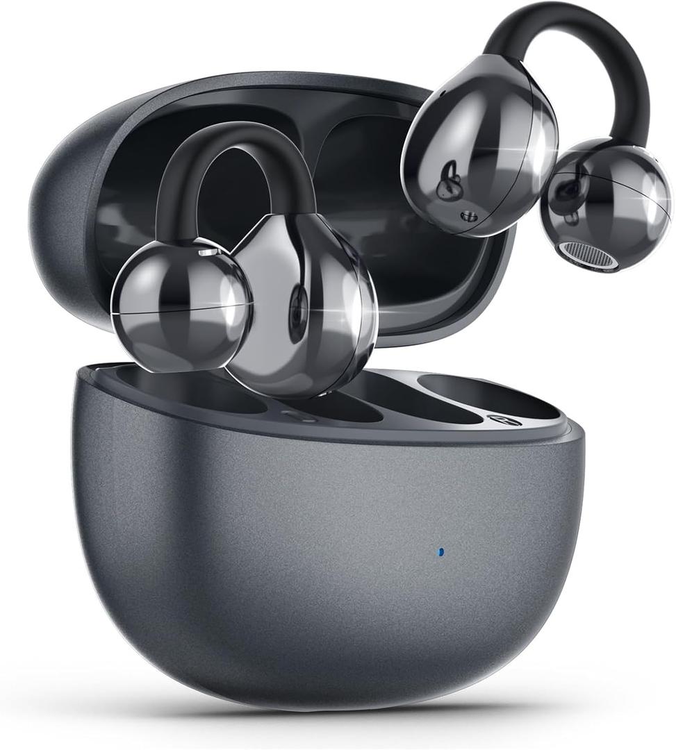Open Ear Earbuds, Air Conduction Headphones Wireless Earbuds Bluetooth 5.4, Clip on Headphones with Mic 42H Playtime, Over Ear Earphones Comfortable for Sports, Running, Workouts and Glasses Wearers