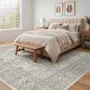 Tortania Area Rug Living Room Rugs - 9x12 Washable Boho Rug Vintage Oriental Distressed Farmhouse Large Thin Indoor Carpet for Living Room Bedroom Under Dining Table Home Office - Beige Linen