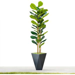 Fiddle Leaf Fig Tree Artificial, 6ft Tall Faux Plants Indoor with Polygonal Planter, Fake Fig Trees with Natural Wood Trunk for Office Home Living Room Decor, Housewarming Gift (Black Grey)
