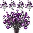 Geosar 24 Pieces Christmas Glitter Berries Stems 10 Inch Christmas Berry Picks Artificial Glittered Berries Ornaments Floral Stems for Xmas Tree,Home Wreath,Party Decoration(Purple)
