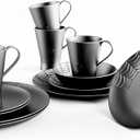 Nomnu Spiderweb Dinnerware Set (16 Pieces) - Goth Dinnerware Set - Black Matte Porcelain - 4 Dinner Plates 4 Salad Plates 4 Bowls 4 Mugs - Halloween Spooky Dishes Gothic Kitchen Decor Gifts