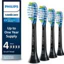 Philips Sonicare C3 Two-in-One - Genuine Replacement Electric Toothbrush Heads, Black, 4 Pack One Year Supply, HX9044/95