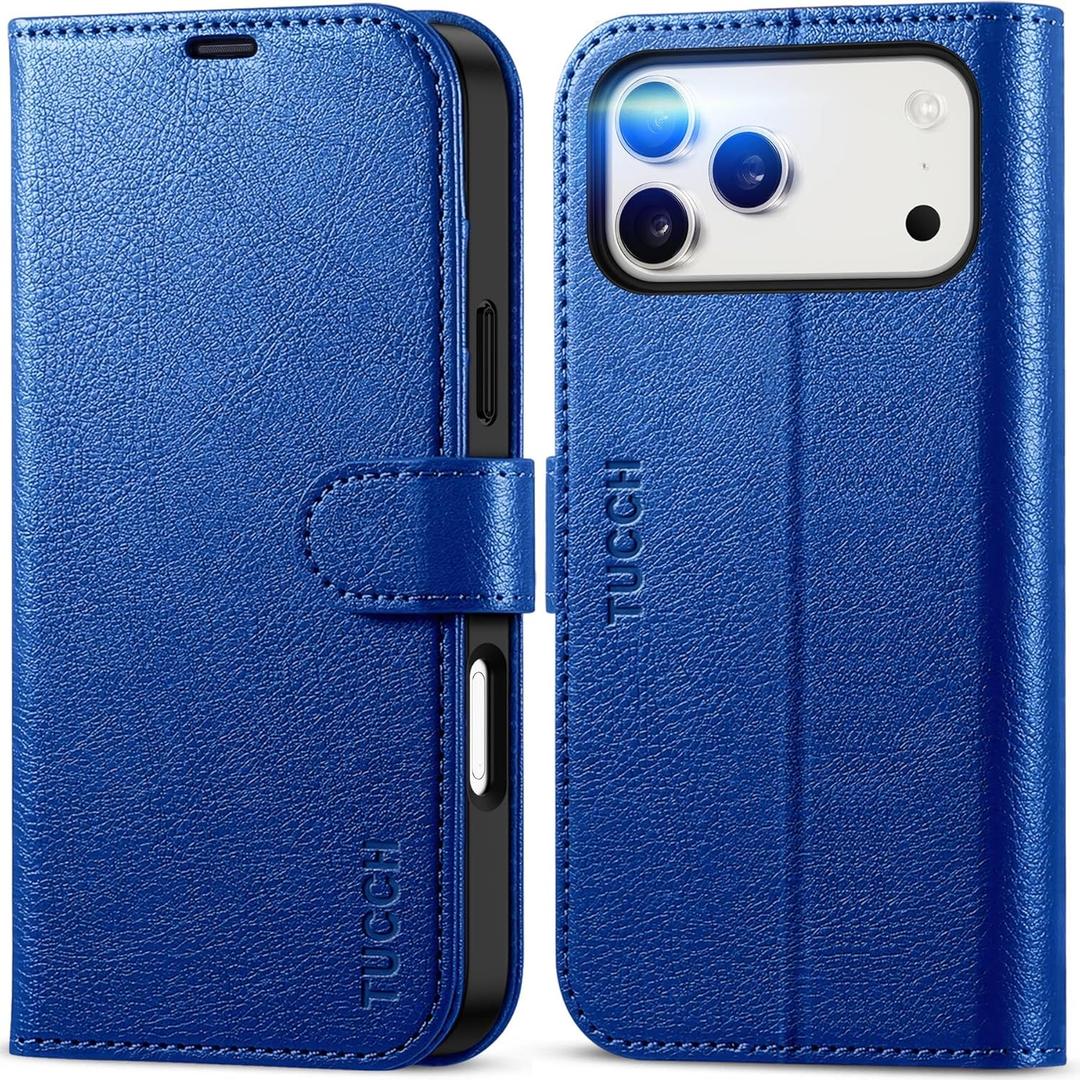 TUCCH Case Wallet for iPhone 17 Pro Max (6.9") 2025, Stand | RFID Blocking | 4 Card Slots | PU Leather | Magnetic Closure Folio Protective Cover | TPU Shockproof Inner Shell | Klein Blue