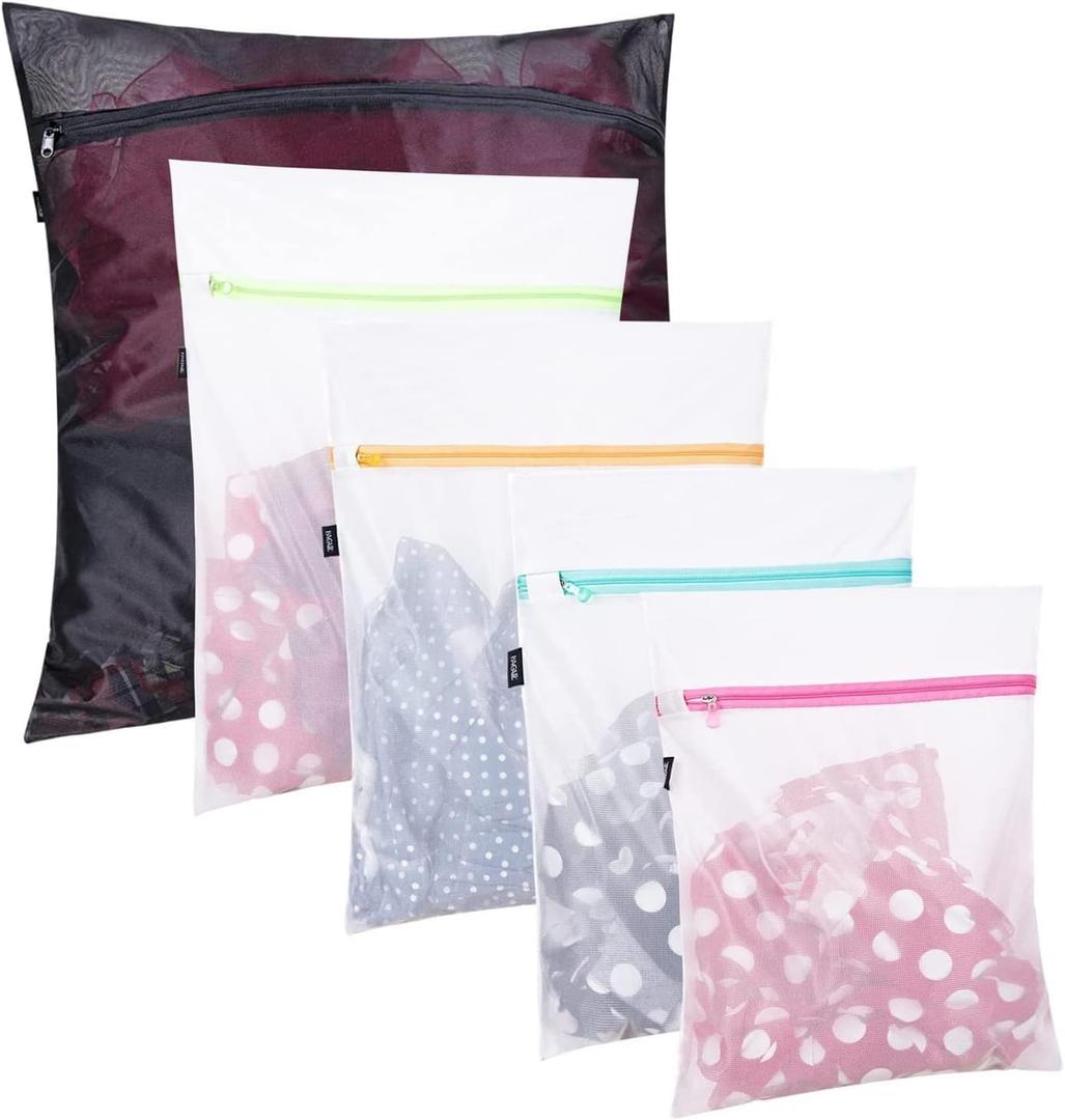 BAGAIL Laundry Bags Mesh Wash Bag for Intimates Lingerie and Delicates, 5Pcs (1XL,2L,2M) (Pearl White-Fine Mesh)