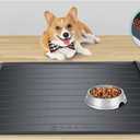 Dog Food Mat - 29''x20'' with Residue Collection Pocket, Waterproof Silicone Bowl Mat for Dogs & Cats & Most Pets, Black