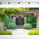 Spring Garden Backdrop Park Natural Scenic Flower Meadow Grassland Photography Background Green Plants Brick Pillar Garden Theme Backdrop for Girl Kid Adult Photo Booth Shoot Studio Props 7x5ft