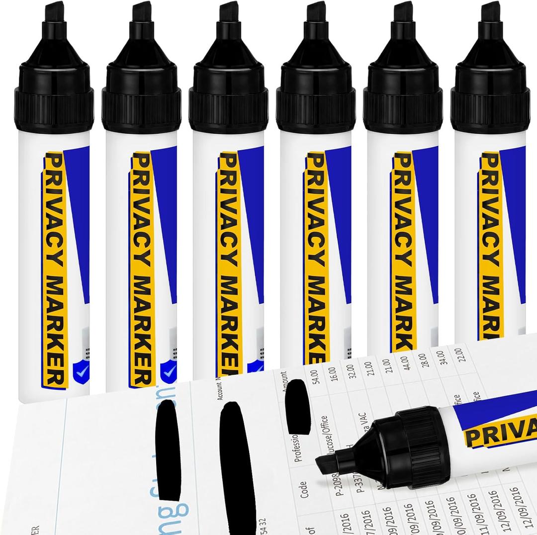 Fuyoooo 6 Pack Secure Marker Redacting Pen Privacy Blackout Marker Security Redaction Pen for Blacking Out Private Information Confidential Forms Sensitive Documents Mailing Addresses