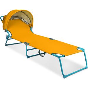 Northroad Beach Lounge Chair with Canopy Shade, Adjustable 4 Position Foldable Tanning Chair, Outdoor Heavy Duty Chaise Lounge Chair, for Poolside Patio Sunbathing Lawn, UPF 50+, Yellow, 22 x 14 x 10.26 inches