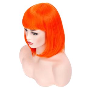 morvally Short Straight Bob Wig Heat Resistant Hair with Blunt Bangs Natural Looking Cosplay Costume Daily Wigs (12", Orange)