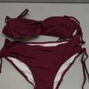 Women's Strapless Bandeau Bikini Set - Twist Front Two Piece Swimsuit Top with Side Tie Bathing Suit Bottom, S