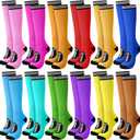 Suhine 12 Pcs Halloween Crayon Socks Bulk Funny Rainbow Thigh High Socks Crayon Group Family Costumes Colorful Striped High Neon Stockings for Adults Women Men