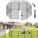 ADAVIN Garden Fence Animal Barrier with Gate 32 in(H)17.5 Ft(L) 8 Panels,Rustproof Metal Wire Tall Fencing Border for Dogs Rabbits,Outdoor no dig pet Fences,Black Flower Edging for Yard,Arched