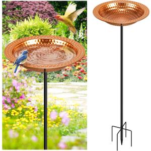Metal Bird Bath Outdoor, Hand-Hammered Birdbath Bowl with Stake, Standing Birdbaths for Garden Yard, 5-Prong