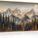 Mountain Wood Framed Canvas Wall Art Set,Rustic Pine Trees Wall Painting,Boho Ridge Scenery Wall Decor,Natural Sun landscape Art Print for Living Room,Bedroom,Dining Room,Office - 20"x40"x1
