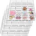 4 PCS Stackable 16 Grids Jewelry Organizer Tray, Clear Earring Display Stand Ring Storage Tray Plastic Drawer Organizer for Makeup, Accessories, Desk, Vanity