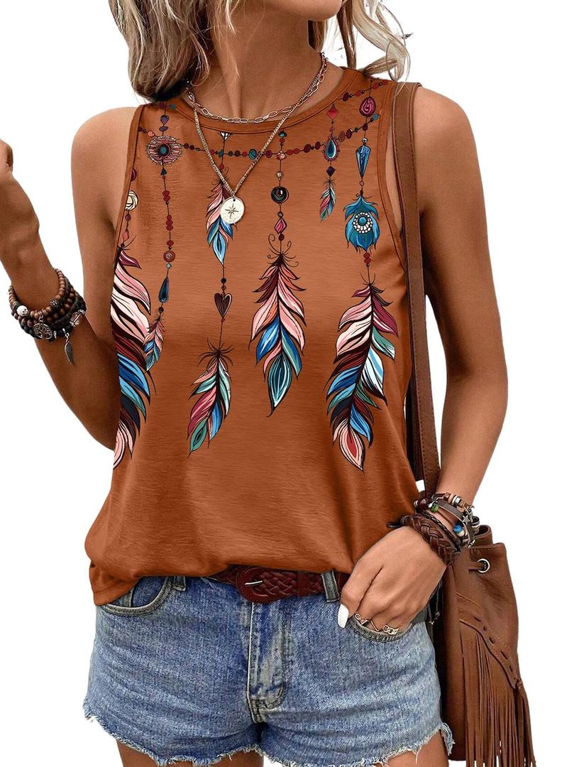 SHEWIN Womens Tank Tops Lightweight Sleeveless Tops for Women Casual Crewneck Summer Tops for Women 2026 Brown Small