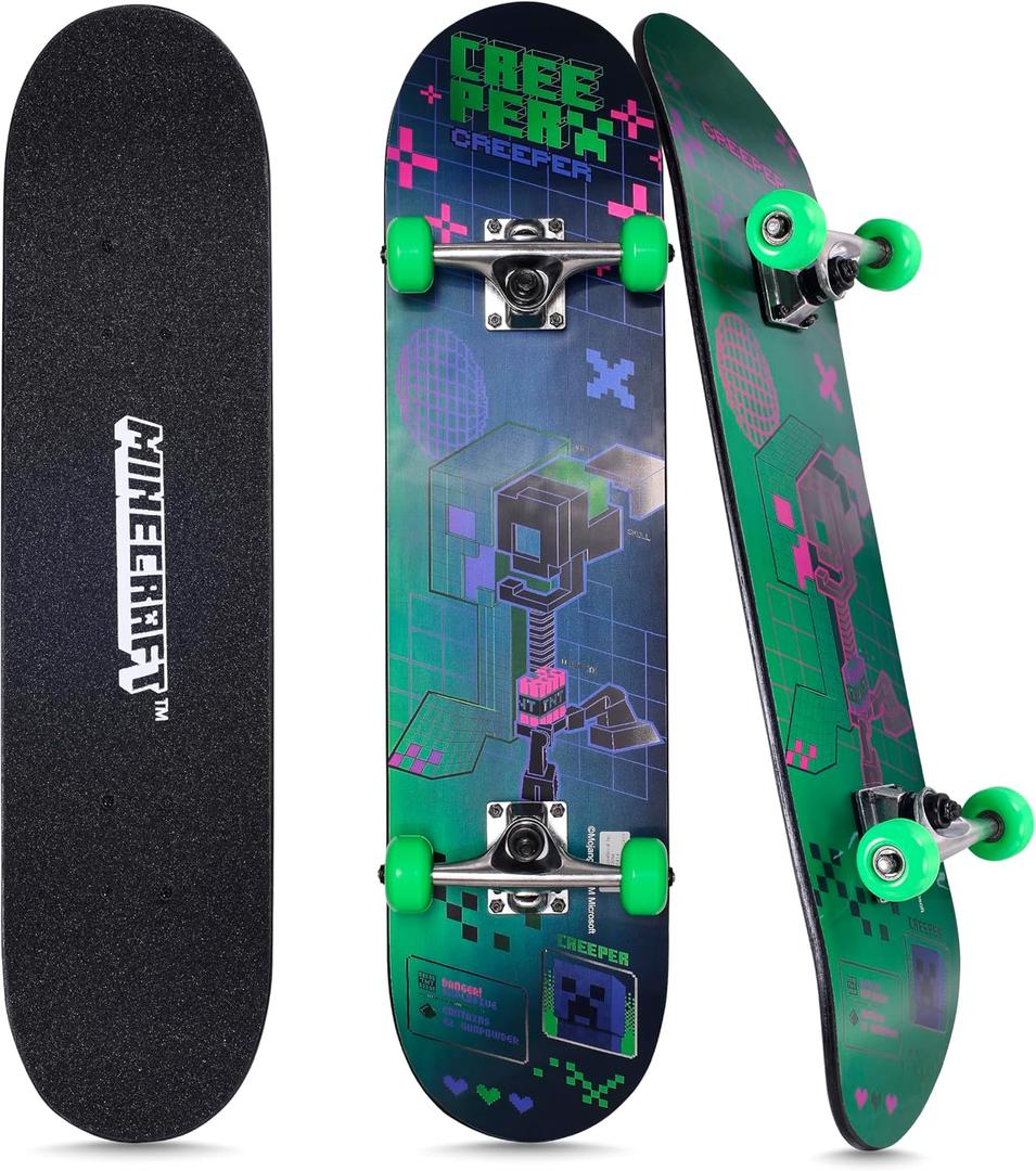 31" Lenticular Skateboard with Pro Trucks, Full Grip Tape, 9-Ply Maple Deck, Ideal for All Experience Levels
