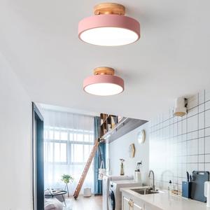 Dimmable LED Ceiling Light Fixture,1-Lights 9 Inch Pink Modern Ceiling Lights Flush Mount Wooden 12W Chandelier for Living Room Bedroom Kitchen,3000K/4000K/6000K Temperatures Selectable