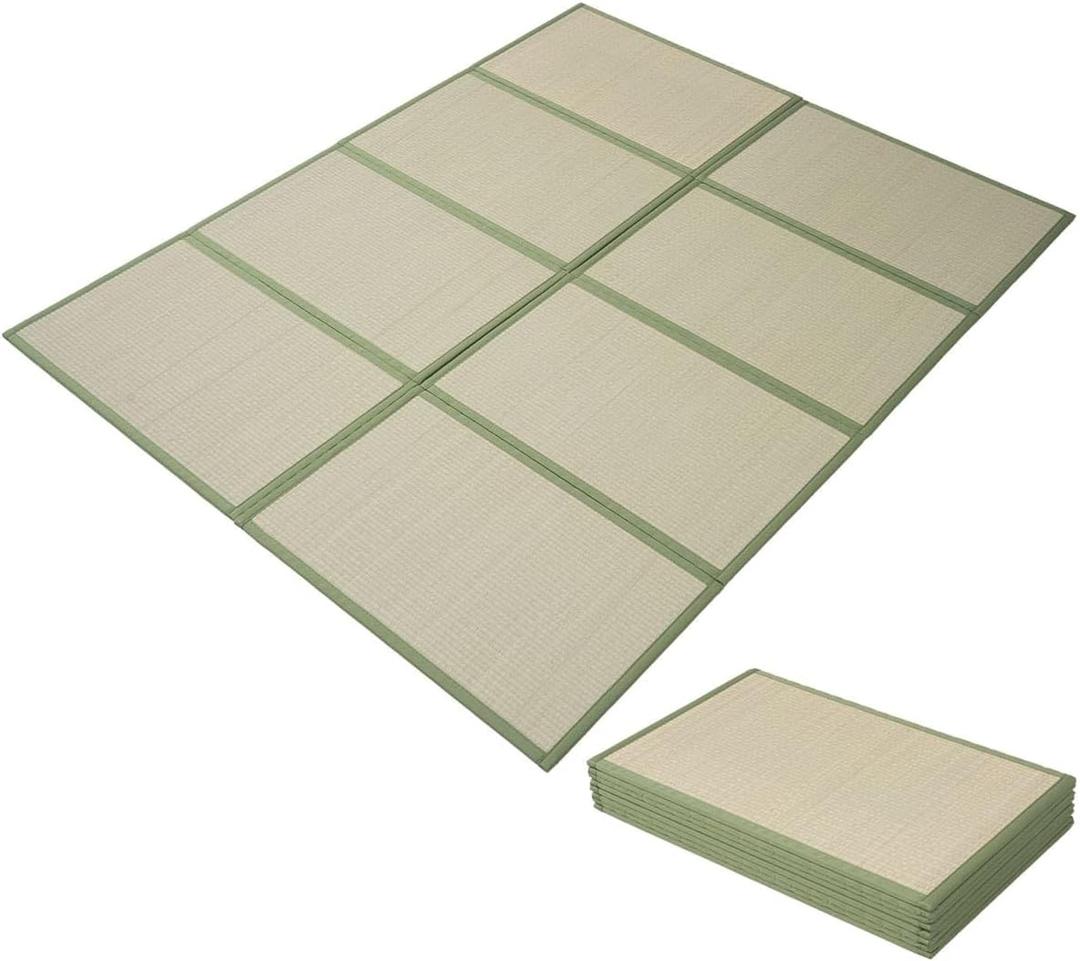 EMOOR Japanese Tatami Mat Queen Natural Rush Grass (Undyed), Foldable Igusa Mattress Floor Sleeping Japanese Futon Mattress Meditation Yoga Zen, 5'2" x 6'7" (Rectangular)