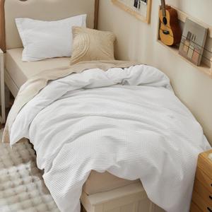 Bedsure Cotton Duvet Cover Twin - 100% Cotton Waffle Weave Coconut White Duvet Cover Twin Size, GentleSoft and Breathable Bedding Set for Gifts, 2 Pieces, 68"x90"