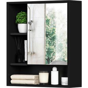 ChooChoo Bathroom Wall Mirror Cabinet, Medicine Cabinet with Single Door and Adjustable Shelf, Over The Toilet Space Saver Storage Cabinet, Black