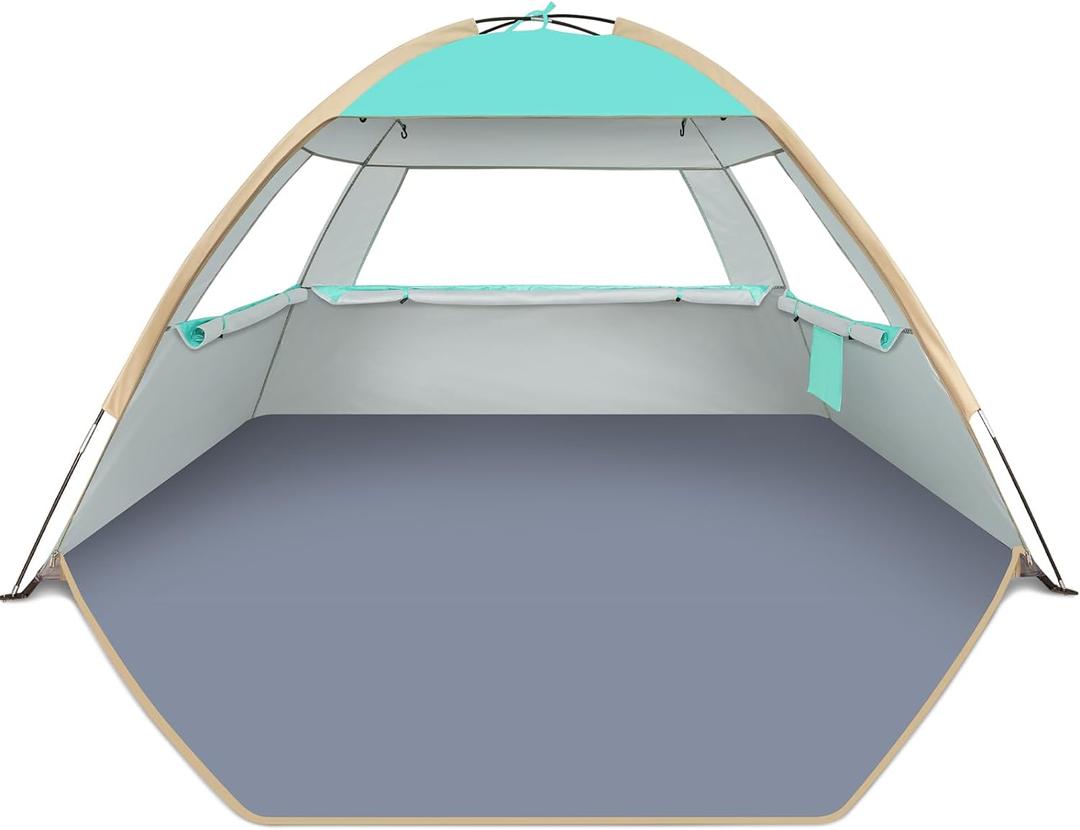 Gorich Beach Tent Sun Shelter for 3/4-5/6-7/8-10 Person with UPF 50 UV Protection, Lightweight & Easy Setup Beach Shade Canopy, Portable Beach Shade Tent Beach Cabana (Turquoise)