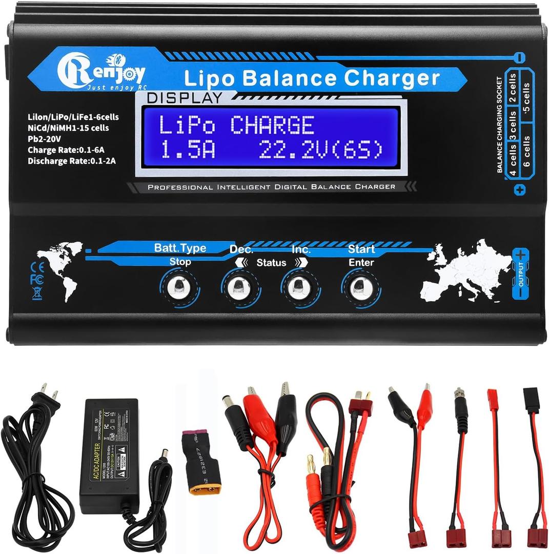 B6 Balance Charger/Discharger with Power Supply Lipo Battery Charger RC Car Battery Charger for 1S-6S LiPo Lilon Life 1S-15S NiCd NiMh Pb RC Battery