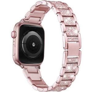 Bling Bands Compatible with Apple Watch Band 42mm/41mm/40mm/38mm Iwatch Series 11/10/9/8/7/6/SE/5/4/3/2/1, Women Metal Rhinestone Dressy Replacement Wristband, Rose Gold