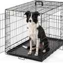 DUMOS Dog Crate, 36 Inch Medium Double Door Dog Cage with Plastic Leak-Proof Pan Tray, Folding Metal Wire Pet Kennel for Indoor, Outdoor, Travel, Black