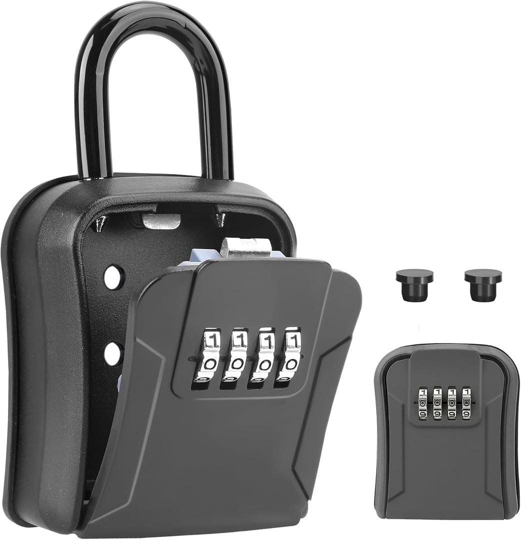 Key Lock BoxPortable Waterproof 4 Digits Combination Lockbox with Removable ShackleResettable Code Safe Security Lock Box for Home, Office, Garage, Apartment Spare Key Storage (1 Pack, Black)