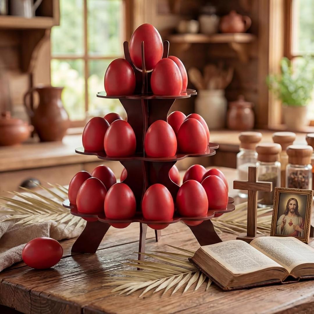 Novabright Orthodox Greek Easter Egg Acrylic Holder Display Stand Holds 29 Red Eggs for Orthodox Home Decoration Easter Ornaments Ukrainian Pysanky Pisanki Gift